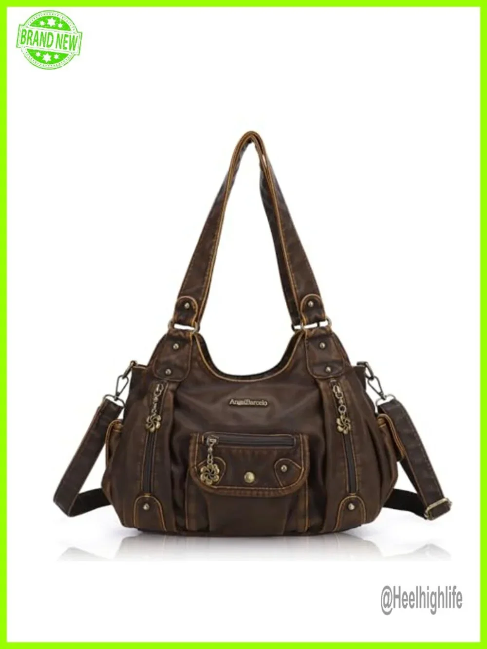 Soft PU Leather Hobo Shoulder Crossbody Bag with Multiple Pockets